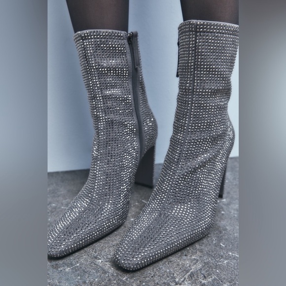 ZARA Rhinestone Heeled Ankle Booties - Picture 3 of 11